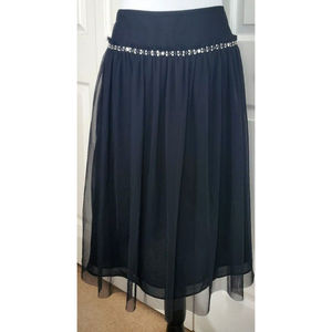EXPRESS Women's Black Formal Skirt Fit & Flare Sheer Overlay Beaded Waist Sz 12